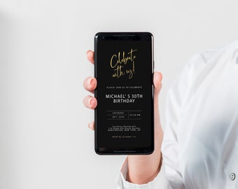 Digital Gold Foil Party Invitation Template, Mobile Invitation, e-invite Phone Invitations, Simple Black and White Text Message Invite