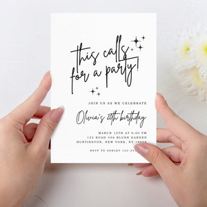 Dies bedingt eine Party bearbeitbare Einladungsvorlage, lassen Sie uns feiern, dies ruft nach einer Party, Geburtstag, Sofort-Download