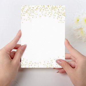 Modello di coriandoli dorati, Microsoft Office Word modificabile, modelli di celebrazione, coriandoli dorati, invito alla festa in oro e bianco, download immediato