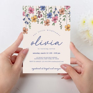 Wildflower Birthday Party Invitation Template, Printable Instant Download Birthday Evite, Wild Flower Design, Pastel Colors,Editable, WFLWR