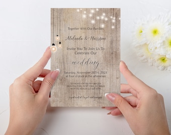 Rustic Wedding Invitation Template , Rustic Wood And Mason Lights, Instant Download, Self - Editable Template, Instant Download, RWDG