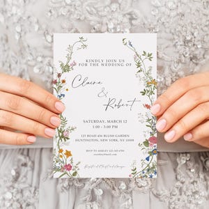 Wildflower Wedding Invitation Set Template, Printable Wedding Invitation, Wedding Invitation, Boho Wildflower Invitation, Floral Wreath, WFW