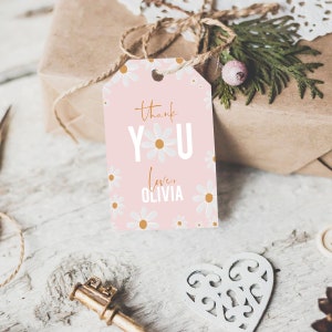 Modèle de bonbonnière pour fête d'anniversaire Daisy, étiquette cadeau d'anniversaire Daisy, Evite pour le premier anniversaire de Daisy, floral numérique, DISY