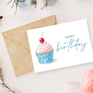 Happy Birthday Card, Digital Download Printable Birthday Card Featuring Colorful Cupcake, Printable Happy Birthday Card, Printable Card