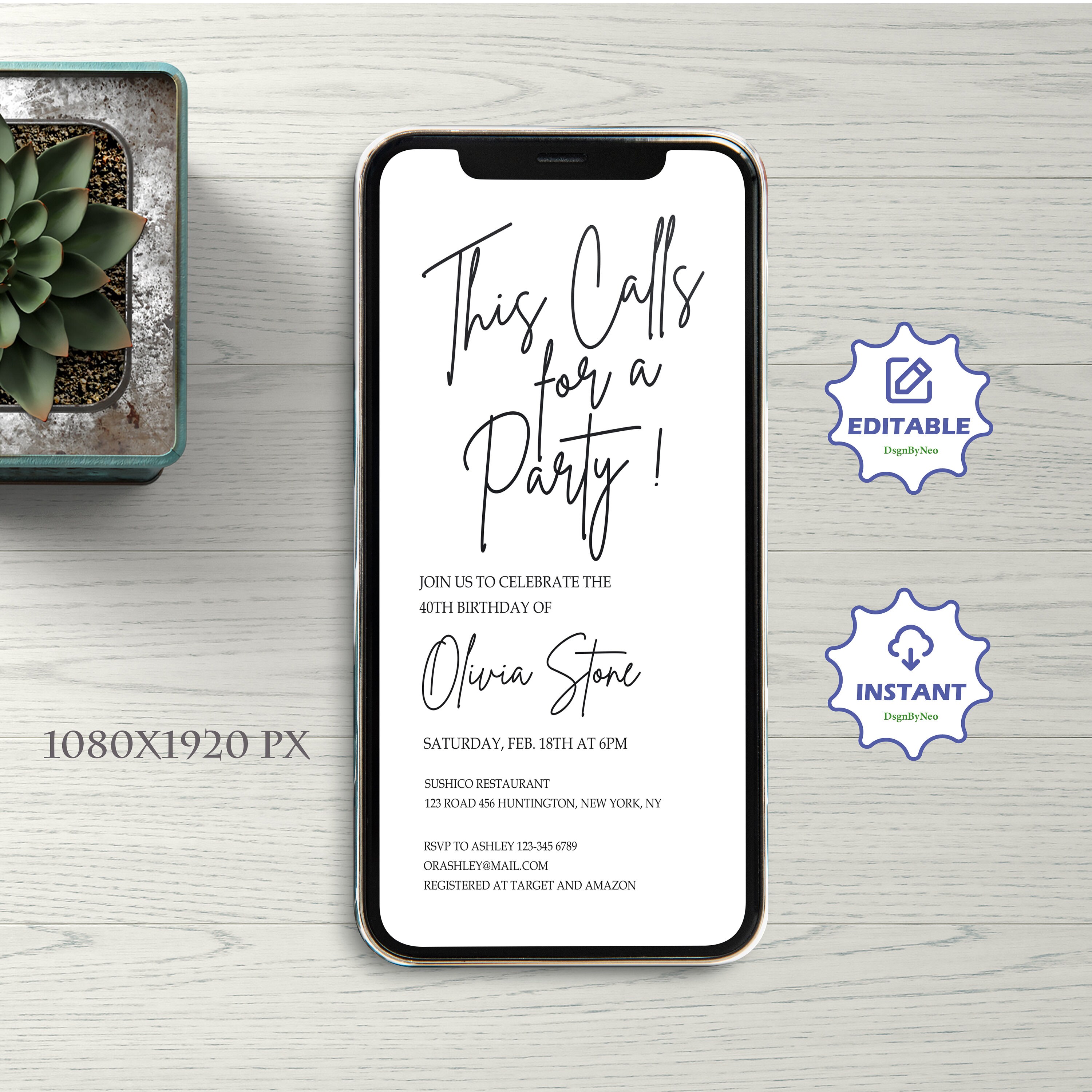 Modern Stylish Party Invitation Template, Digital Birthday Invitation ...