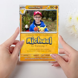Modelo de convite de aniversário de cartão de jogo, com modelo de convite de aniversário de foto, convite de aniversário de menino, convite de aniversário de cartão de jogo, PKMN