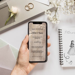 Digital Rustic Wedding Invitation Template, Rustic Wood And Mason Lights, Instant, Self - Editable Template, Fast Download,RWDG