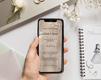 Digital Rustic Wedding Invitation Template, Rustic Wood And Mason Lights, Instant, Self - Editable Template, Fast Download,RWDG