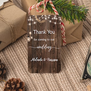 Sjabloon voor rustieke bruiloft bedankt tag, rustiek hout en Mason Lights, Instant Download, zelfbewerkbare sjabloon voor gunsttag, RWDNG