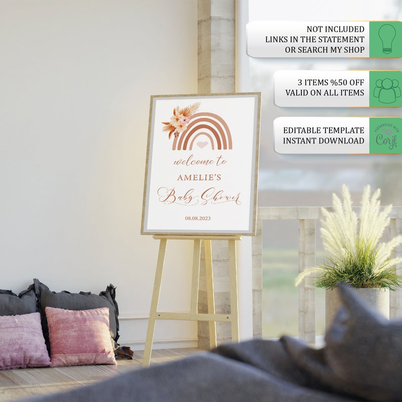 Boho Electronic Baby Shower Invitation Template Editable Etsy