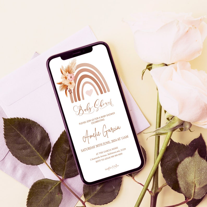 Boho Electronic Baby Shower Invitation Template Editable Etsy