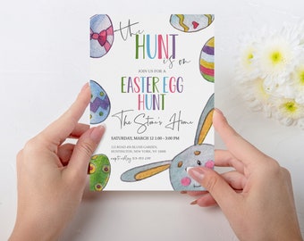 Easter Egg Hunt Invitation Template, The Hunt Is On Easter Party Invite, Egg Hunt Party, Easter Egg Brunch Invite, Pastel Easter Invite