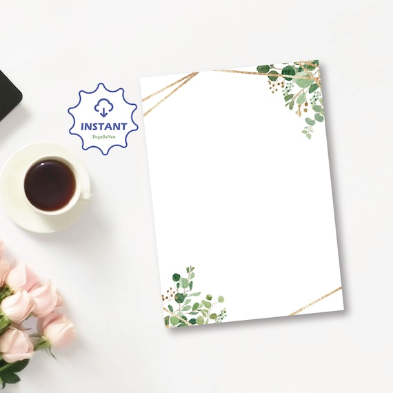Eucalyptus Greenery Gold Border Microsoft Word Template, Elegant Eucalyptus Template, 5x7, 4x6, Blank Editable, Gold Frame, Instant, EUCL
