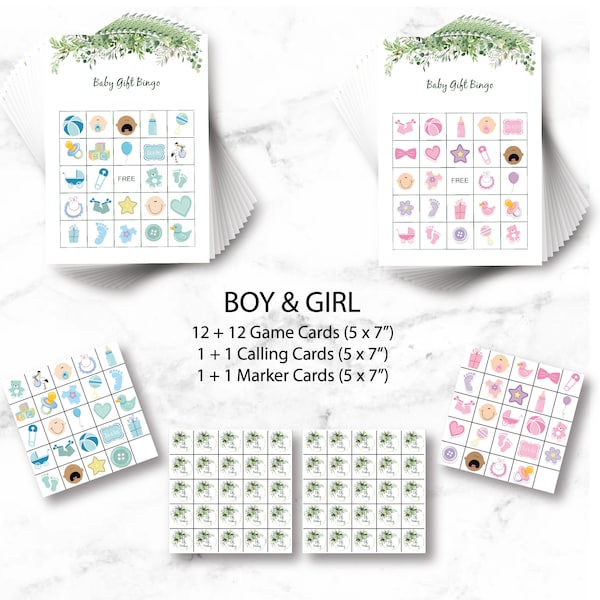 Lush Greenery Instant Download Baby Shower Bingo Game Set, Sip and See, Baby Sprinkle, Girl and Boy Baby Shower Game, Prefilled Bingo Game