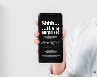 Shhh... it's a surprise Mobile Invitation Template, Surprise Party Invite, Text Message Invitation, Digital Invite, Mobile Phone Evite