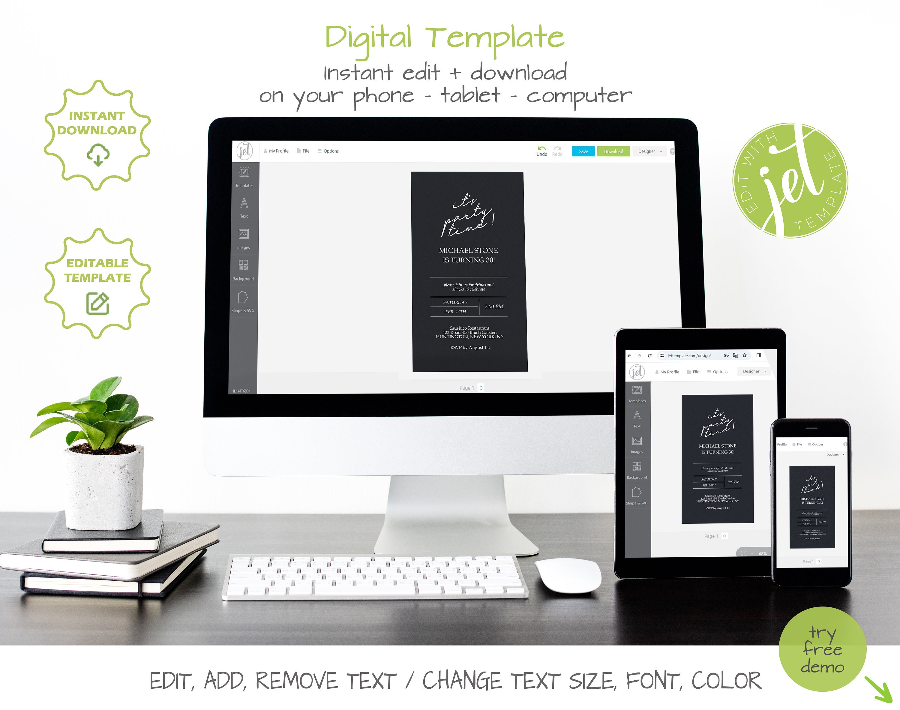 Digital Gold Foil Party Invitation Template, Mobile Invitation, E ...