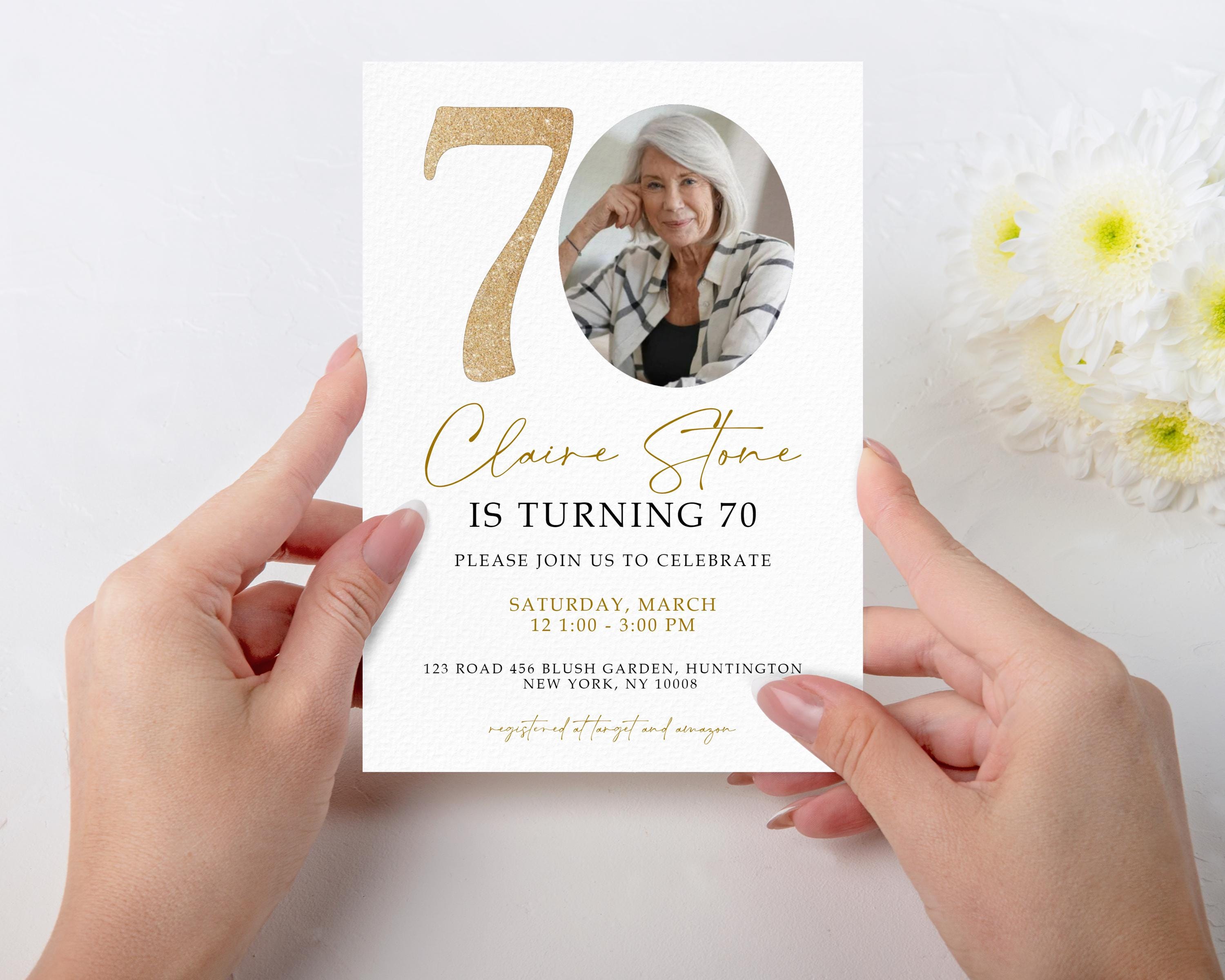Gold Number 70th Birthday Invitation Template, 70th Birthday Invitation with Photo, Simple 70th Invitation, Seventy Birthday, 70THBI