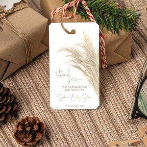 Modèle d'étiquette de faveur Boho Baby Shower, téléchargement numérique modifiable, carte-cadeau herbe de la pampa, texte fête Boho, téléchargement immédiat, PMPS