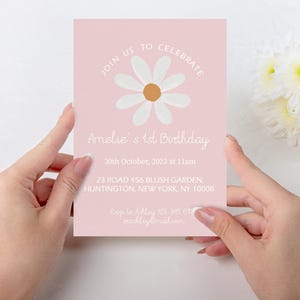 Modello modificabile per invito di compleanno Daisy rosa, invito di compleanno Daisy, invito di primo compleanno Boho Daisy, invito floreale, DISY