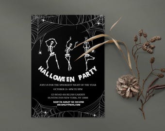 Skeleton Halloween Party Invitation, Editable Template, Digital Invite Template, Editable Mobile E-Invite, Spooky Halloween Night Invitation
