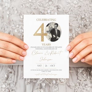 40th Wedding Anniversary Invitation Template, Golden Anniversary Photo Invitation Template, Editable Template, With Photo, 40THA