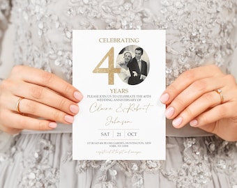 40th Wedding Anniversary Invitation Template, Golden Anniversary Photo Invitation Template, Editable Template, With Photo, 40THA