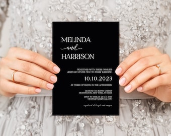 Black Wedding Invitation Template, Black and White Wedding Invitation, Minimalist Invite, Modern Editable Template, Instant Download