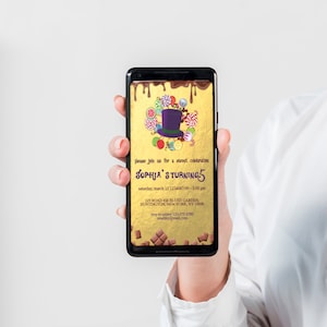 Mobile Golden Ticket Geburtstag Dijital Einladung Stempel, Schokoladenfabrik Geburtstagseinladung, Ticket-Einladung, Sofort Download, WWNK