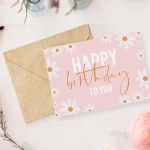 Carte de joyeux anniversaire Marguerite, téléchargement numérique, carte d'anniversaire imprimable avec marguerite colorée, carte imprimable joyeux anniversaire, DISY
