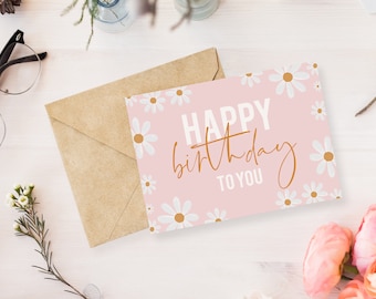 Daisy Happy Birthday Card, DIGITAL Download, Printable Birthday Card Featuring Colorful Daisy, Printable Happy Birthday Printable Card, DISY