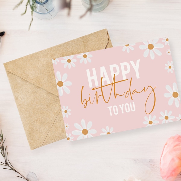 Daisy Happy Birthday Card, DIGITAL Download, Printable Birthday Card Featuring Colorful Daisy, Printable Happy Birthday Card, Printable Card