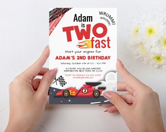 Race Car 2nd Birthday Invitation Template, Boy Or Girl Red Black White Car Racing TWO Fast Birthday Party Invitation,Instant Download, 2FAST