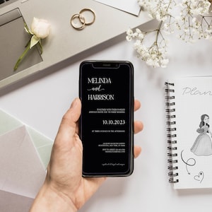 Black Wedding Mobile Invitation Template, Black and White Wedding Invitation, Minimalist Invite, Modern Editable Template, Instant Download