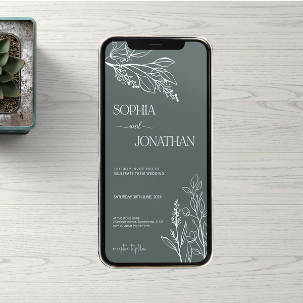 Boho Green Wedding Invitation Template, Boho Digital Invitation, Digital Wedding, Mobile Invitation, Online Invitation