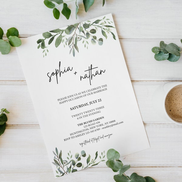Eukalyptus Greenery Hochzeitseinladungsvorlage, Greenery Hochzeitseinladung, Lush Greenery Einladung, DIY Hochzeitseinladungen, EUCL
