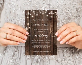 Rustic Wedding Invitation Template , Rustic Wood And Mason Lights, Instant Download, Self - Editable Template, RWDNG