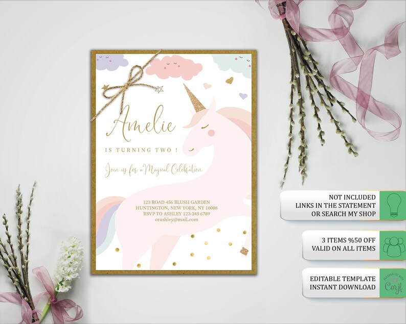 Electronic Unicorn Birthday Invitation Editable Template Etsy