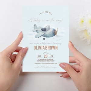 Airplane Baby Shower Invitation Template, Editable Vintage Travel Baby Shower Invitation Template, Printable Invite, Editable Download