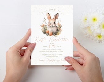 Ostern Einladung Vorlage, Pastellfarben, Eiersuche Einladung Vorlage, Die Jagd ist Auf Osterparty Einladen, Niedlicher Hase, Eier, Grün