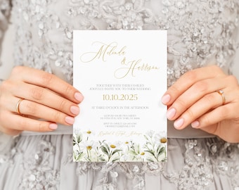 Daisy Wedding Invitation Template, Dusty Wildflower Wedding Invite, 5x7 Printable Invite, Instant Download, DIY Editable Template