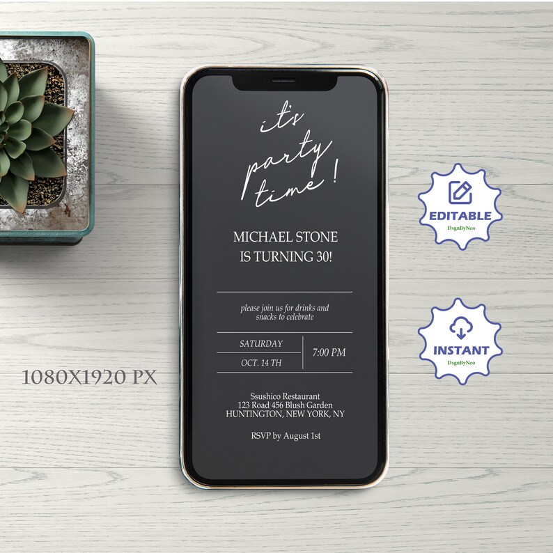 Smart Invitation Example Black and White Modern Minimal Digital Invitation Template, Mobile ...