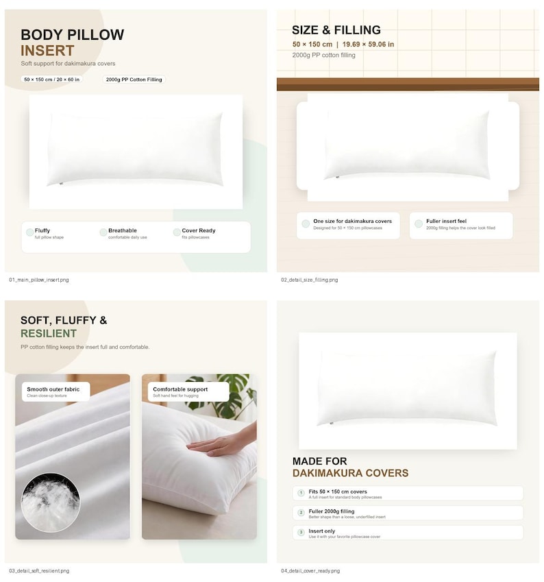 Body Pillow Insert 50x150cm, Soft PP Cotton Filling Dakimakura Insert, Long Cushion Pillow Insert for Body Pillow Covers image 4
