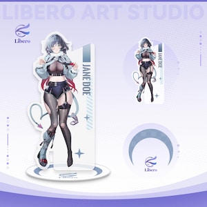 May include: An acrylic stand featuring an anime-style character in a black and blue outfit with red details. The stand has a circular base and the name "JANE DOE" is printed vertically. The studio logo "Libero" is also visible.