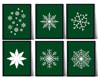 Snowflake Wall Art Gallery set of 5, Christmas Decorations, Christmas Printable Wall Art, Printable Home Decor, Trendy Poster, Digital