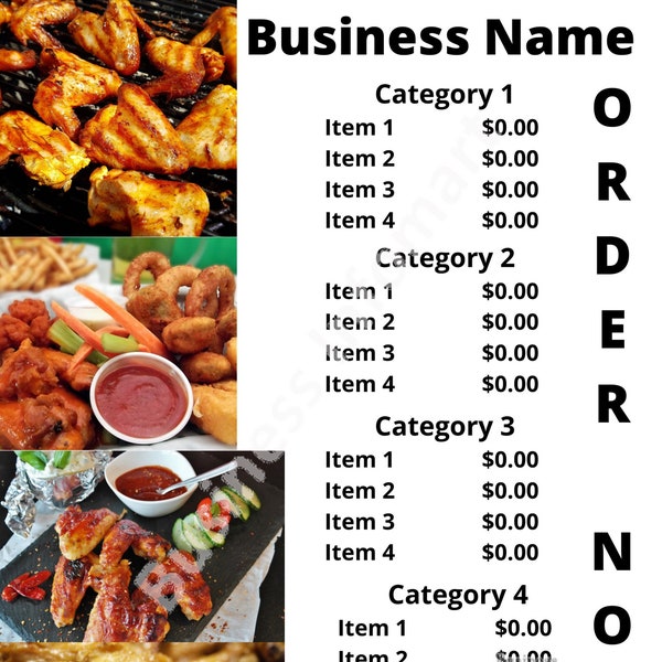 Wings Food Menu Template - Etsy