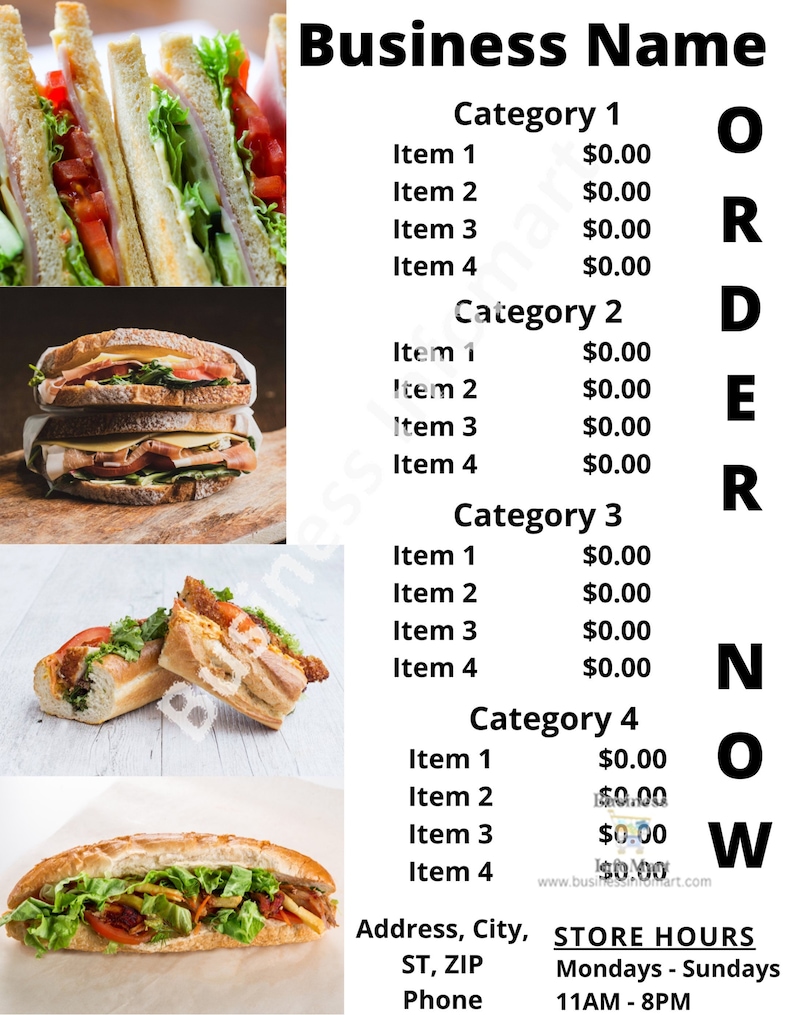 Sandwiches/subs Menu Template Bundle Etsy