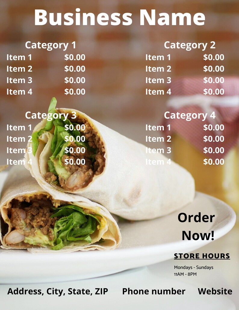 Mexican Food Menu Template Bundle Etsy