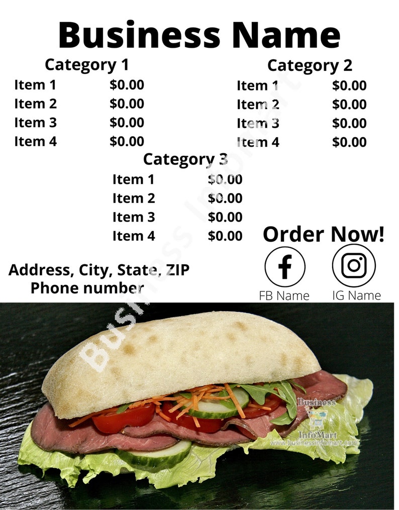 Sandwiches/subs Menu Template Bundle Etsy