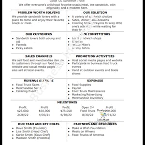 One Page Food Truck Business Plan