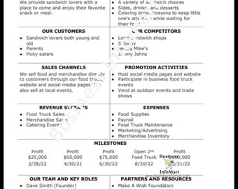 One Page Food Truck Business Plan